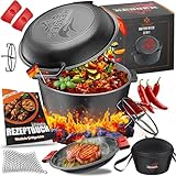 KESSER® Dutch Oven 2in1 Gusseisen Topf 4,8L und Pfanne 1,8L einsatzfertig...