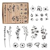 Blumen Stempel Set, 22 Stück Holz und Gummi Stempelset zum Basteln,...