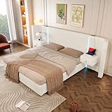 VIEKOS Polsterbett,180x200cm, mit LED-Leiste, hydraulischer Stauraum, 2...