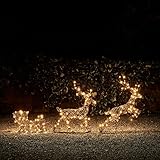Lights4fun 240er Studley Rattan LED Rentier mit Schlitten Figur Timer...