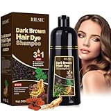 Haarfarbe Dunkelbraun,500ML Natürliche Dunkelbraun Haarfärbeshampoo für...