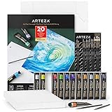 Arteza Acrylfarben Metallic Set, 12 Farben Acrylfarbe, 15 Detailpinsel und...