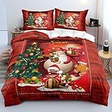 Luowei Weihnachten Bettwäsche 135x200 Weihnachts Rot Grün 3D Bettwäsche...