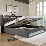 Kayan Polsterbett 140x200cm, Doppelbett mit Stauraum und Lattenrost, LED...