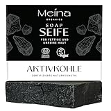 Meina Schwarze Seife mit Aktivkohle gegen Pickel und Akne, 100% Natürlich,...