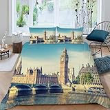 ZhYaDoN London Big Ben Bettwäsche Set 220x240cm Stadtansicht Bettbezug mit...