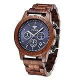 VICVS Herren Natur Hölzerne Uhr Multifunktionale Quartz Analog Armbanduhr...