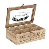 ToCi Teebox Holz Natur mit 6 Fächern – Rechteckige Teekiste mit...