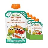 FRECHE FREUNDE Bio Quetschie Apfel, Birne, Karotte & Kürbis, Fruchtmus mit...