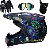 Sarari Professionelle Racing Motocross Helm, 4 Pack Helmbrille Handschuhe...