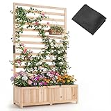 COSTWAY Blumenkasten mit Rankgitter, Pflanzkasten für Kletterpflanzen,...