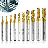 10 Stück HSS Hartmetall Schaftfräser Satz 4 Flöten Titan VHM...