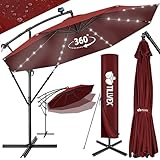 tillvex Alu Ampelschirm LED Solar Ø 350 cm mit Kurbel + Abdeckung |...
