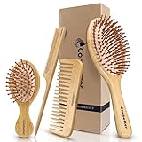 Bambus Haarbürste Set, Eco-Friendly Natural Bamboo Paddle Haarbürste Set...