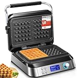 FOHERE Waffeleisen 1600 W, Doppelwaffeleisen für Belgische Waffeln, 5...