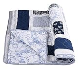 Tagesdecke Patchwork Decke 150x200cm Blau Weiss Sofadecke Plaid...