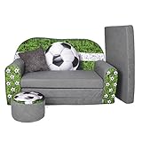 FORTISLINE Kindersofa Kindercouch Aufklappen Bettfunktion + Hocker W319 2...