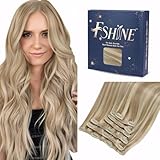 Fshine Clip in Extensions Echthaar Platinblond und Vanilleblond Doppelt...