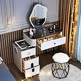 Schminktisch-Set mit LED-beleuchtetem Spiegel, gepolsterter Hocker,...