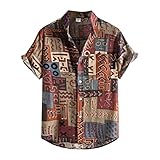 Hawaii Hemd Herren Kurzarm Leinenhemd Funky Freizeithemd Button Down...