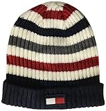 Tommy Hilfiger Herren Men's Striped Ribbed Beanie-Mtze, Weiß gestreift,...