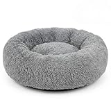 MIJOMA Flauschiges Hundebett rund grau mit Anti-Rutsch Unterseite –...