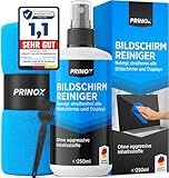 PRINOX Bildschirmreiniger Set 250ml mit Mikrofasertuch und Pinsel - Display...