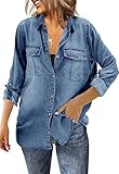 Saodimallsu Damen Jeanshemd Langarm Bluse Button Down Denim Hemden Casual...