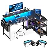 Coleshome Gaming Tisch L Form mit LED&Steckdosen, 120x80cm Eckschreibtisch...