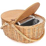 Picknickkorb aus Weidengeflecht mit Kühler, Holz geteilter Deckel...