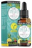 Omega-3 Algenöl PLUS - 40% DHA und 20% EPA mit Vitamin D3 + K2 + E -...