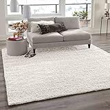VIMODA Teppich Prime Shaggy Hochflor Einfarbig Weiss Creme Weich für...