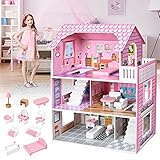 LARS360 Rosa Puppenhaus Holz Große Puppenvilla Mädchen Spielset mit...