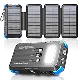 Solar Powerbank 26800mAh mit 4 Solarpanel, Powerbank USB C 15W...