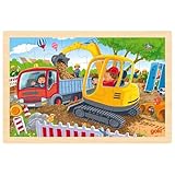 goki 57338 - Einlegepuzzle Bagger - 24 robuste Teile aus Holz - perfekt...