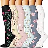 BLONGW 6 Paar Kompressionsstrümpfe Damen und Herren Kniestrümpfe Sport...