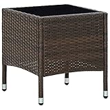 Qnhdfrt Brauner Gartentisch aus PE Rattan mit Glasplatte und Stahlgestell...