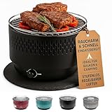 SOUK ONE Tischgrill mit Aktivbelüftung, Holzkohlegrill Grill mit Lüfter,...