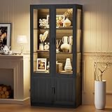 BROTTAR Mehrzweckschrank mit LED Beleuchtung, Vitrinenschrank Schwarz mit...