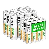 EBL AA AAA Akku Pack 24 Stück - AA Akku 2800mAh 12 Stück mit AAA Akku...