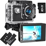 Xilecam Action Cam 1080P Helmkamera mit 32GB Karte, Unterwasserkamera...