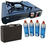 SENA Camping Gaskocher mit 4 Gaskartuschen Campingkocher 1-flammig max....