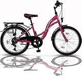 20 Zoll Kinderfahrrad 6-Gang Shimano und Alufelgen Rosa-Weiss TMU