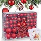 ONBEST Weihnachtskugeln 128-teiliges Set – 1x Baumspitze Glitzer Stern &...