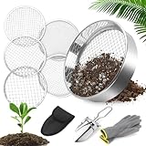 CHRI 5 in1 Gartensieb aus Edelstahl, Kompostsieb Erdsieb 20 cm mit 5...