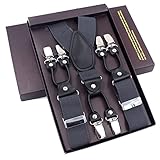 SZOMH Hosenträger für Herren Mode Hosenträger schwarzes Leder 6 Clips...