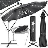 tillvex Alu Ampelschirm LED Solar Ø 300 cm mit Kurbel + Abdeckung |...