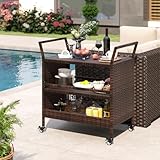 GIANTEX Servierwagen Outdoor Rattan, Küchenwagen auf Rädern, Grillwagen...