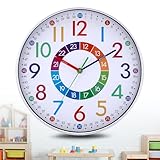 JIZZU Kinder Wanduhr Ohne Tickgeräusche, 30cm Bunt Zahlen Wanduhr,...