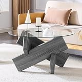 JUFU Couchtisch rund, Wohnzimmertisch Glas modern mit Oberfläche aus...